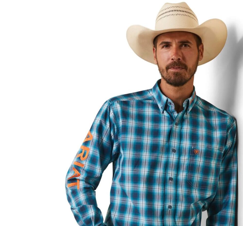Ariat Blue Pro Series Team Sean Men Shirt Large Embroidered RODEO Cowboy NWOT